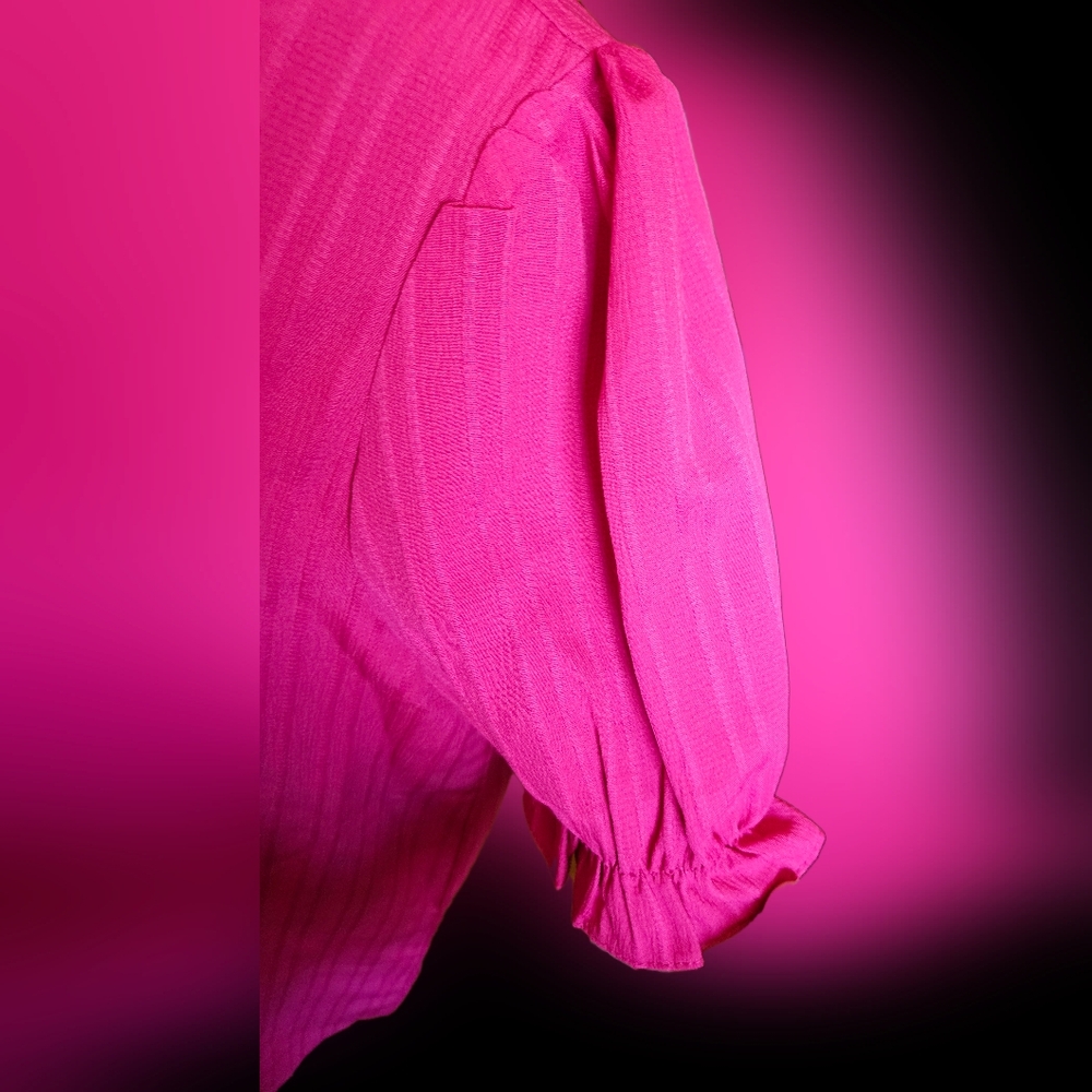 Pink Puff Sleeve Ruffled Blouse - Picture 2 of 6